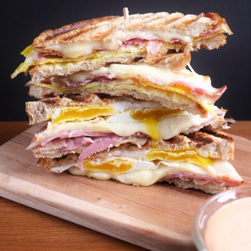 Breakfast paninis with Chick-fil-A based dipping sauce